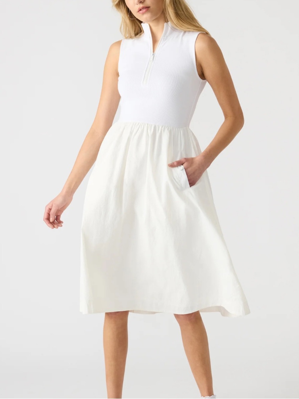Steve Madden White Sleeveless Zip-Front Midi Skirt Dress